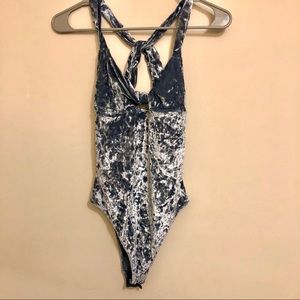 Aerie crushed velvet teal cross cross bodysuit